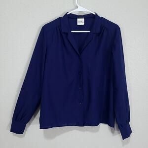 Vintage Blouse Shirley of Atlanta Womens L Navy Blue Office Professional Classic